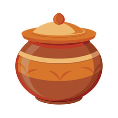 Clay pot with lid vector art illustration