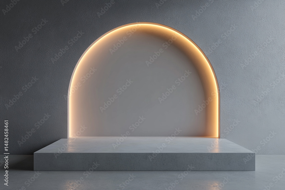 Poster minimalist arch background with subtle lighting and platform perfect for product display or presenta