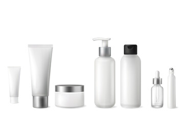 Realistic cosmetic container pack for skincare design