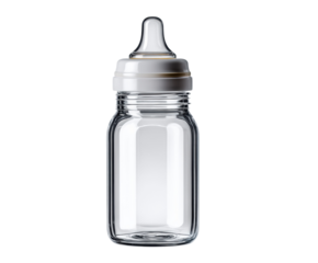 Glass baby bottle for feeding infants and toddlers, cut out transparent
