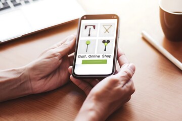 Person Browsing Golf Equipment on Mobile Phone Online Shop