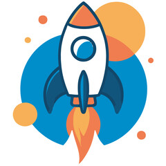 Flat vector of rocket launch in outer space. Colorful startup concept, space exploration, innovation symbol, and futuristic design. Ideal for business growth, science, and technology themes.

