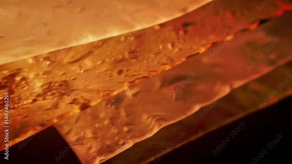 Poster layers forming on surface in slow motion golden light abstract texture