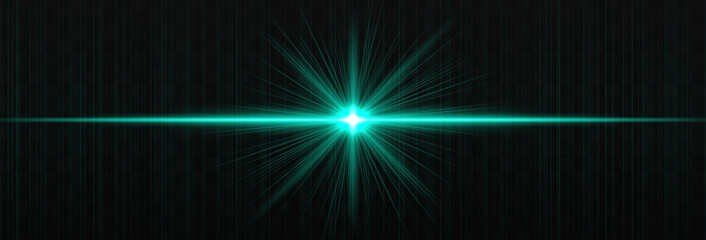 Bright horizontal light flare with glowing rays and subtle streaks on dark background. Clean, minimal vector effect for digital design and highlights.