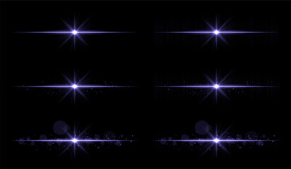 Light burst set. Blue glowing rays with sharp beams and horizontal flare. Clean composition with strong central point, perfect for energy or magic theme.