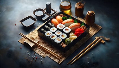 Sushi takeout box, Ai-generated image
