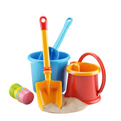 beach toy set with shovel and pail, isolated PNG 