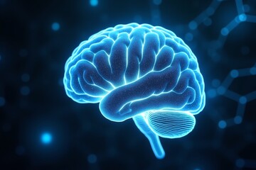 Obraz premium Blue human brain radiates neural activity