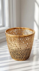 Fototapeta premium Laundry Basket Mockup with Woven Pattern | Plastic Storage Design Display