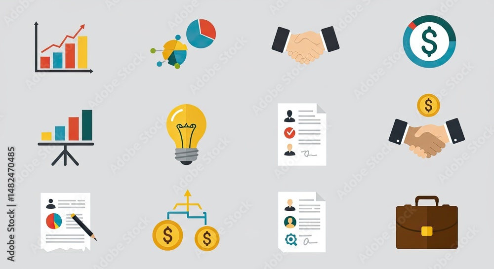 Poster flat design business icons set for website