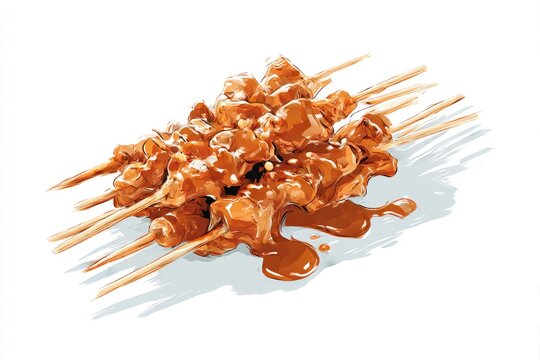 brown satay skewers with sauce on white clip art preview