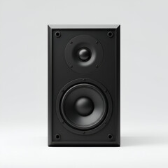 Fototapeta premium Black audio speaker in a studio setting. Neutral, minimalist design with a clean presentation.