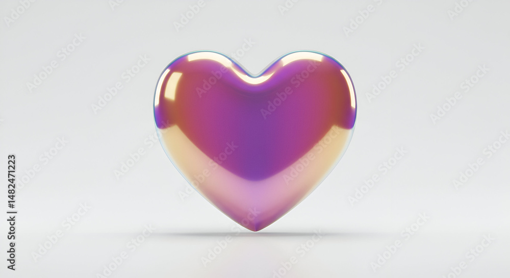 Poster 3d iridescent heart graphic design in a studio setting. abstract form with vibrant color gradients a