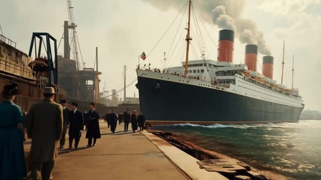 The Titanic, a massive ocean liner, tragically sank after hitting an iceberg on its maiden voyage.
