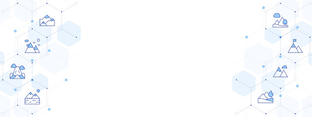 Mountain Banner Vector Illustration with Two-sided Icon Style. Line Duotone icon. Containing. mountain, mountains, goal