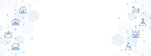 Mountain Banner Vector Illustration with Two-sided Icon Style. Line Duotone icon. Containing. mountain, peak, road trip, mountains