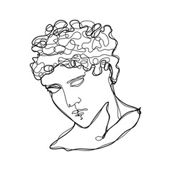 Greek antique statue minimalist single line design vector illustration, modern doodle antique head illustration
