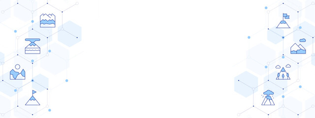 Obraz premium Mountain Banner Vector Illustration with Two-sided Icon Style. Line Duotone icon. Containing. mountain, objective, volcano, mountains, conquer