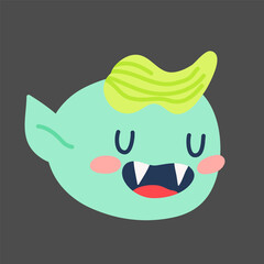 Vector Halloween cute monster illustration featuring a playful and spooky kawaii vampire character with fangs, blush, and a whimsical design, perfect for kids and holiday decoration