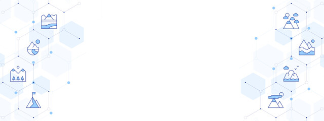 Mountain Banner Vector Illustration with Two-sided Icon Style. Line Duotone icon. Containing. mountains, mountain, goal