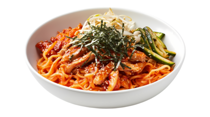 Spicy Chicken Noodles Korean Recipe isolated on transparent background