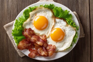 Sunny-Side Up Eggs with Crispy Bacon: A Rustic Breakfast Delight