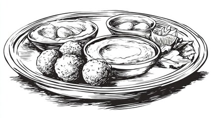 Falafel Feast Sketch of Middle Eastern Appetizers on a Plate.