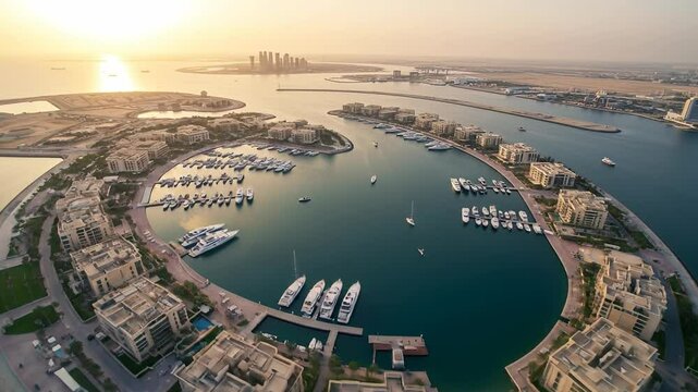 Evolving urban landscape of lusail doha morning light aerial view