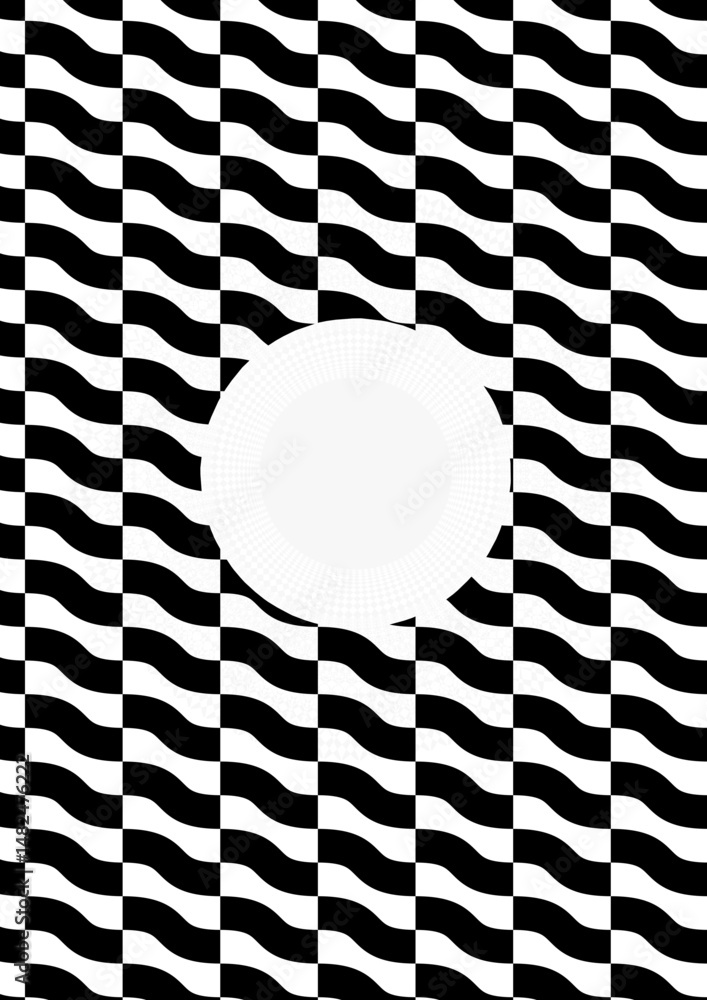 Aufkleber abstract optical illusion with black and white checkered pattern and circular frame | modern psyched