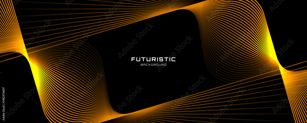 Poster 3d golden lines techno abstract background overlap layer on dark space with waves effect decoration.