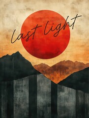 Sunset in the mountains. Grunge textured background.