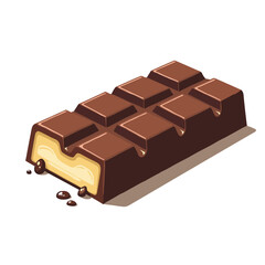 Chocolate bar with creamy filling and melted chocolate on the side  