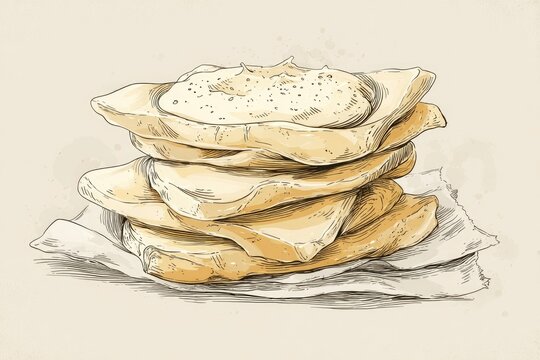 stacked pita bread with hummus, sketch style clip art preview