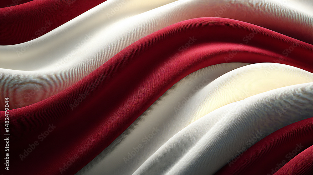 Poster modern and abstract 3d rendering illustration depicting a fluid wave of deep red flowing through a s