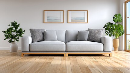 Modern Watercolor Studio Mockup with Cozy Couch in Bright Interior Setting