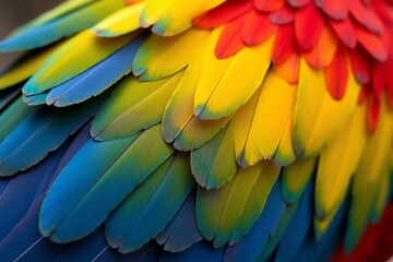 Fototapeta premium Vibrant layered feathers of a colorful bird