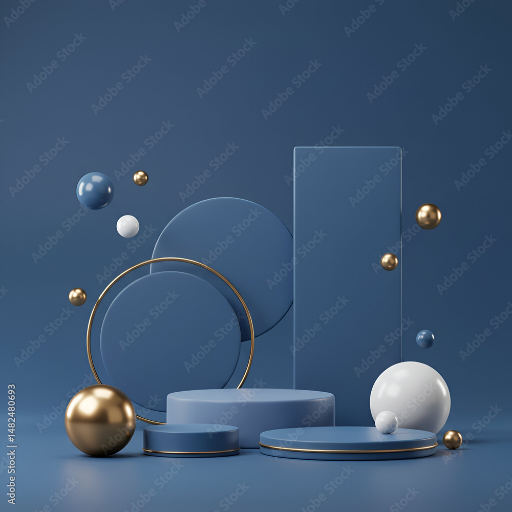 Aufkleber geometric display of various sizes and shapes in navy blue with gold accents. abstract, modern prese