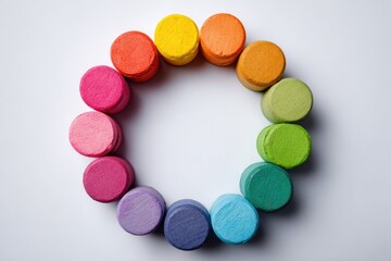 Colorful circular arrangement of cylindrical blocks