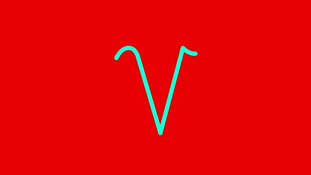 V letter big color writing cartoon animation redbox isolated. Compatibile part of alphabet. Handwriting educational style for children. Good for education movies, presentation, learning alphabet.
