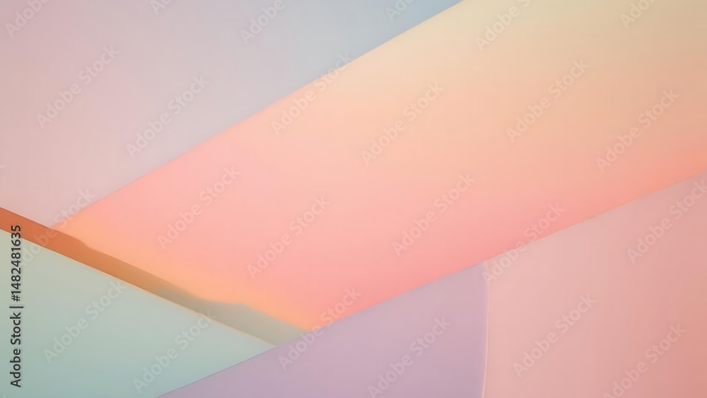 Poster abstract color composition of geometric planes with delicate pastel tones, creating a soft and invit