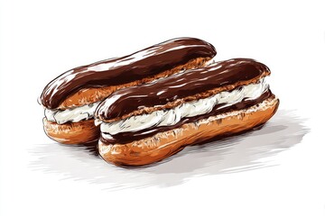 Chocolate clair Delight Two CreamFilled Pastries with Sweet Treat.