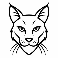 Lynx Face Outline Illustration, Black and White