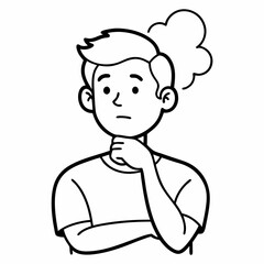 Doodle Illustration of a Thinking Man on White