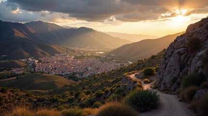 Obraz premium Somiedo nature reserve from above under soft dawn clouds in a quiet mountain setting.