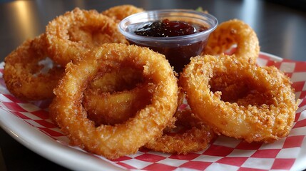 Crispy onion rings with dipping sauce