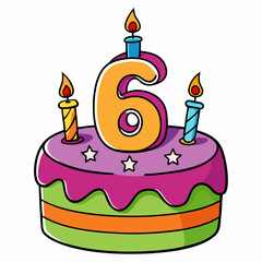 Cartoon 6th Birthday Cake with Candles