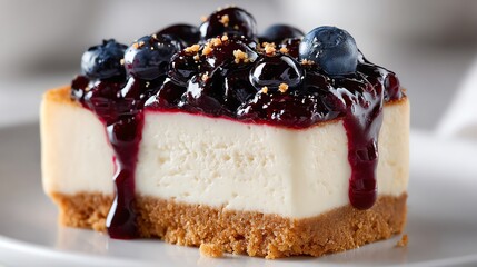 A delicious mini blueberry cheesecake slice with creamy texture, fresh blueberries, and perfect portion isolated on white for bakery and dessert lovers.