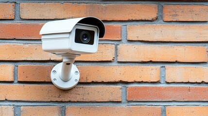 Urban background featuring a brick wall and a macro shot of a security camera.
