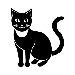 Flat Black Cat Vector Icon, Isolated