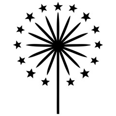 Flat Black Firework Icon with Stars Isolated